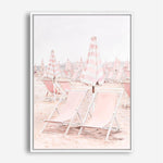 Shop Pink Umbrellas II Canvas Print a coastal themed painted framed canvas wall art print from The Print Emporium artwork collection - Buy Australian made fine art painting style stretched canvas prints for the home and your interior decor space, TPE-660-CA-35X46-NF