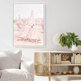 Shop Pink Umbrellas II Canvas Print a coastal themed painted framed canvas wall art print from The Print Emporium artwork collection - Buy Australian made fine art painting style stretched canvas prints for the home and your interior decor space, TPE-660-CA-35X46-NF