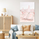 Shop Pink Umbrellas II Canvas Print a coastal themed painted framed canvas wall art print from The Print Emporium artwork collection - Buy Australian made fine art painting style stretched canvas prints for the home and your interior decor space, TPE-660-CA-35X46-NF