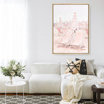 Shop Pink Umbrellas II Canvas Print a coastal themed painted framed canvas wall art print from The Print Emporium artwork collection - Buy Australian made fine art painting style stretched canvas prints for the home and your interior decor space, TPE-660-CA-35X46-NF