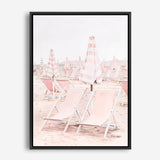 Shop Pink Umbrellas II Canvas Print a coastal themed painted framed canvas wall art print from The Print Emporium artwork collection - Buy Australian made fine art painting style stretched canvas prints for the home and your interior decor space, TPE-660-CA-35X46-NF