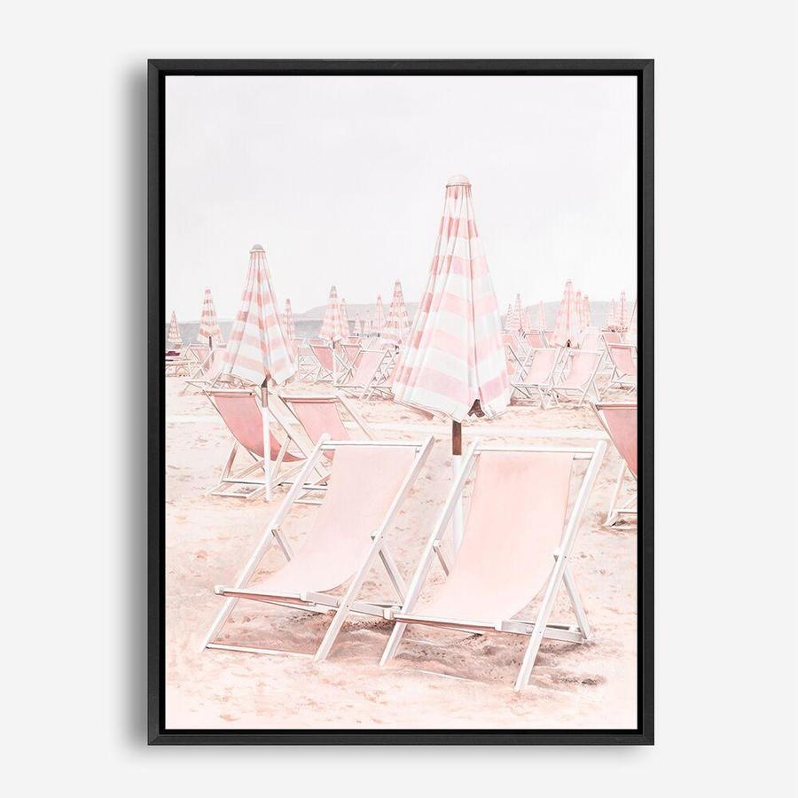 Shop Pink Umbrellas II Canvas Print a coastal themed painted framed canvas wall art print from The Print Emporium artwork collection - Buy Australian made fine art painting style stretched canvas prints for the home and your interior decor space, TPE-660-CA-35X46-NF