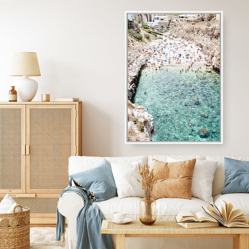 Shop Polignano A Mare From Above III Photo Canvas Print a coastal themed photography framed stretched canvas print from The Print Emporium wall artwork collection - Buy Australian made prints for the home and your interior decor space, TPE-1227-CA-35X46-NF