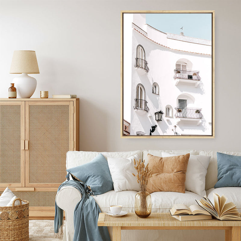 Shop Positano Villa Photo Canvas Print a coastal themed photography framed stretched canvas print from The Print Emporium wall artwork collection - Buy Australian made prints for the home and your interior decor space, TPE-1176-CA-35X46-NF