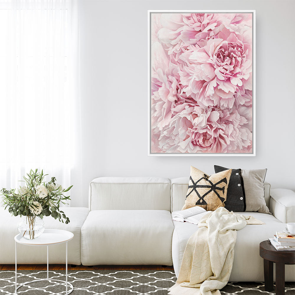 Shop Pretty Peonies Canvas Print a floral themed painted framed canvas wall art print from The Print Emporium artwork collection - Buy Australian made fine art painting style stretched canvas prints for the home and your interior decor space, TPE-379-CA-35X46-NF