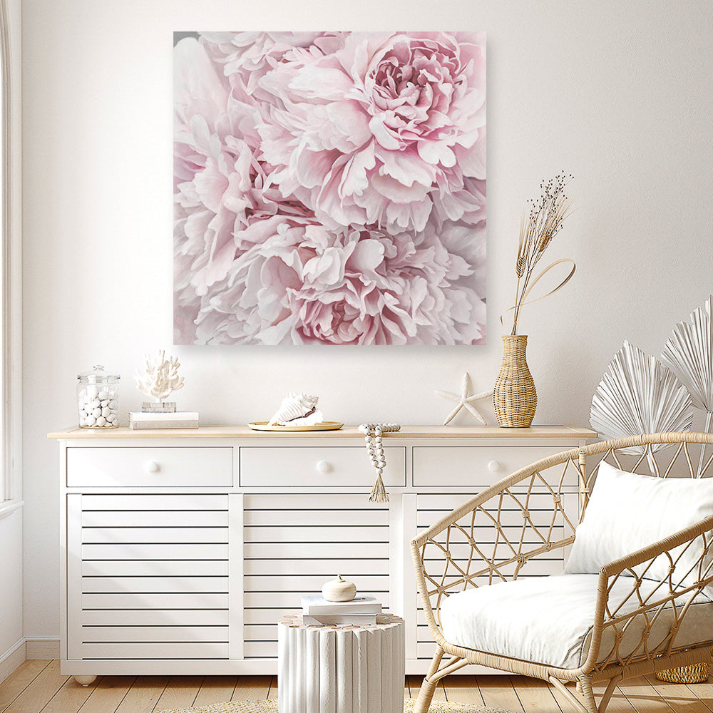 Shop Pretty Peonies II (Square) Canvas Print a floral themed painted framed canvas wall art print from The Print Emporium artwork collection - Buy Australian made fine art painting style stretched canvas prints for the home and your interior decor space, TPE-387-CA-40X40-NF