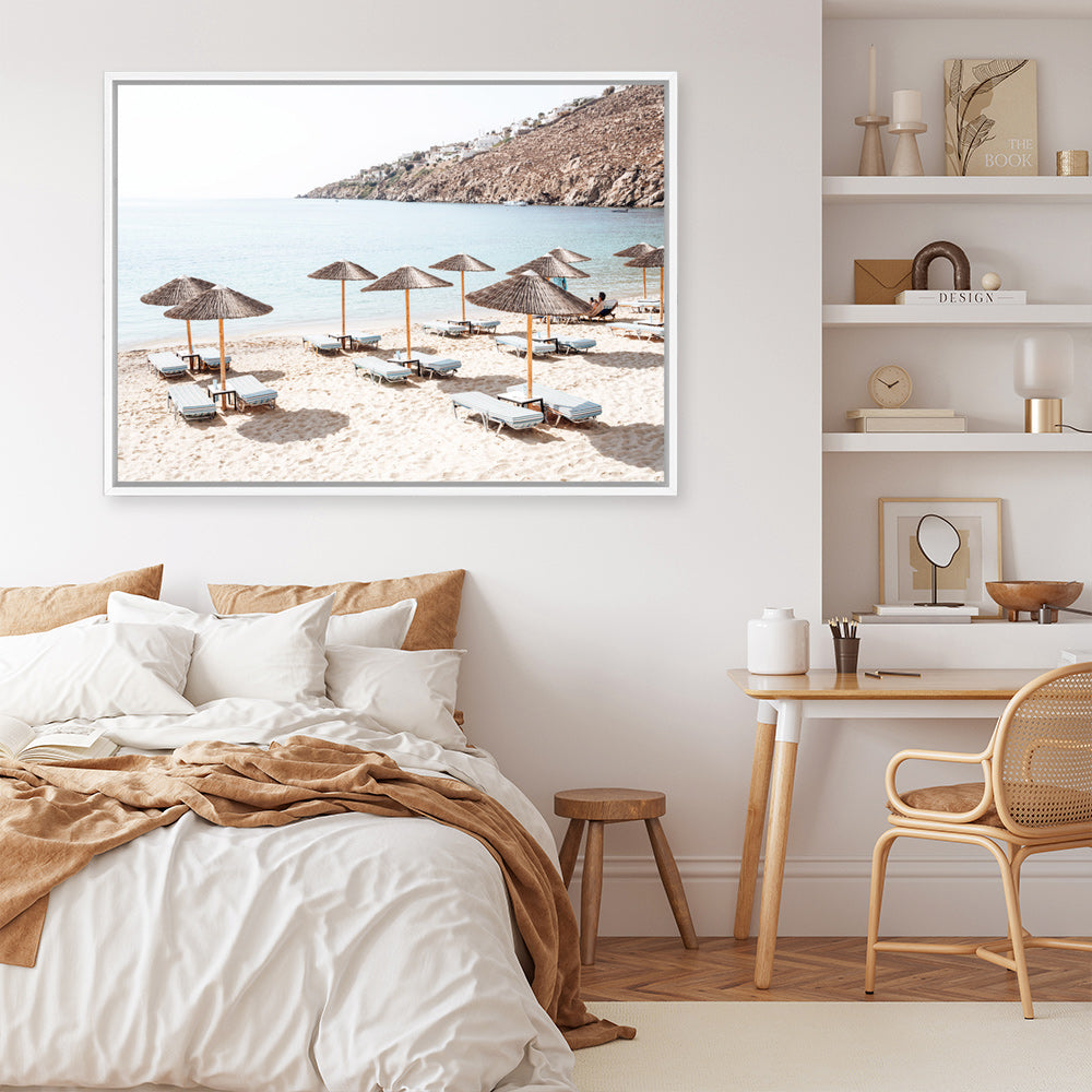 Shop Psarou Beach I Photo Canvas Print a coastal themed photography framed stretched canvas print from The Print Emporium wall artwork collection - Buy Australian made prints for the home and your interior decor space, TPE-1375-CA-35X46-NF