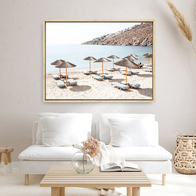 Shop Psarou Beach I Photo Canvas Print a coastal themed photography framed stretched canvas print from The Print Emporium wall artwork collection - Buy Australian made prints for the home and your interior decor space, TPE-1375-CA-35X46-NF