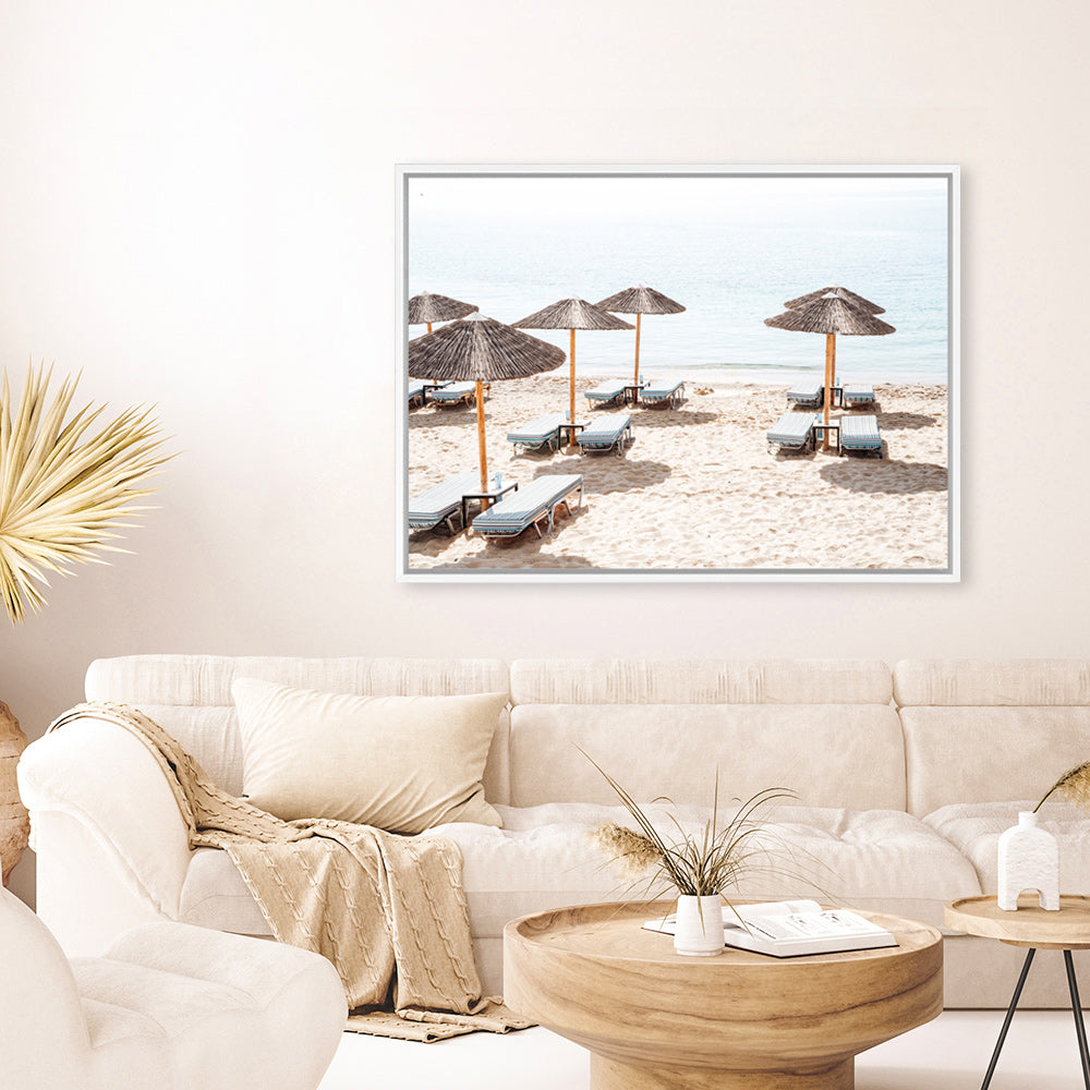 Shop Psarou Beach II Photo Canvas Print a coastal themed photography framed stretched canvas print from The Print Emporium wall artwork collection - Buy Australian made prints for the home and your interior decor space, TPE-1376-CA-35X46-NF