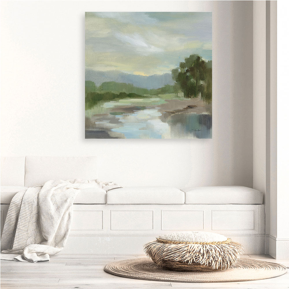 Shop Sage Lake (Square) Canvas Print a painted style framed canvas wall art print from The Print Emporium artwork collection - Buy Australian made fine art painting style stretched canvas prints for the home and your interior decor space, TPE-WA-68578-CA-40X40-NF