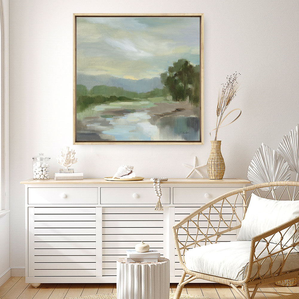 Shop Sage Lake (Square) Canvas Print a painted style framed canvas wall art print from The Print Emporium artwork collection - Buy Australian made fine art painting style stretched canvas prints for the home and your interior decor space, TPE-WA-68578-CA-40X40-NF