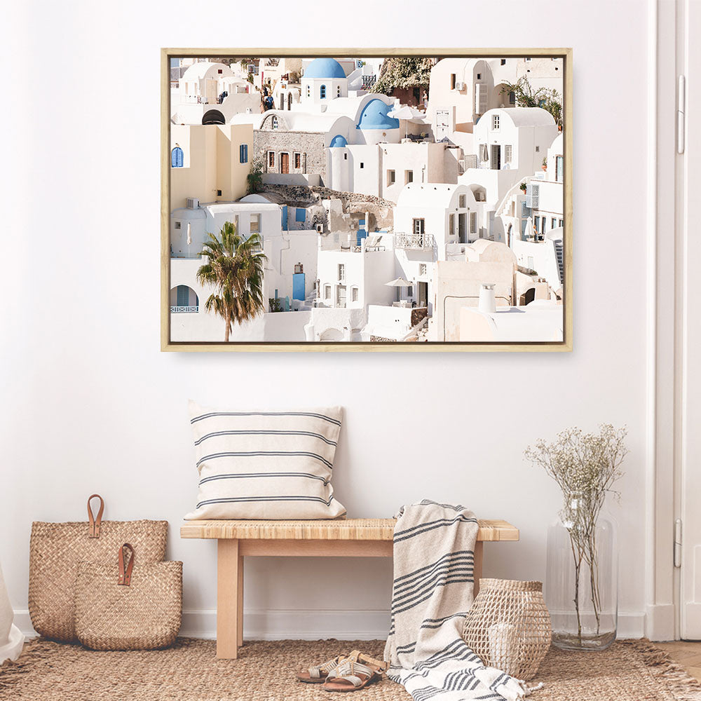 Shop Santorini Architecture Photo Canvas Print a photography framed stretched canvas print from The Print Emporium wall artwork collection - Buy Australian made prints for the home and your interior decor space, TPE-1359-CA-35X46-NF