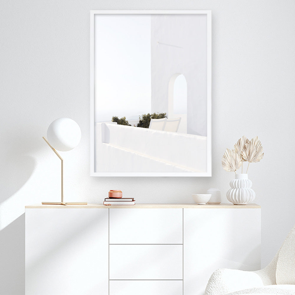 Shop Santorini Balcony Photo Art Print a coastal themed photography wall art print from The Print Emporium wall artwork collection - Buy Australian made fine art poster and framed prints for the home and your interior decor, TPE-1280-AP