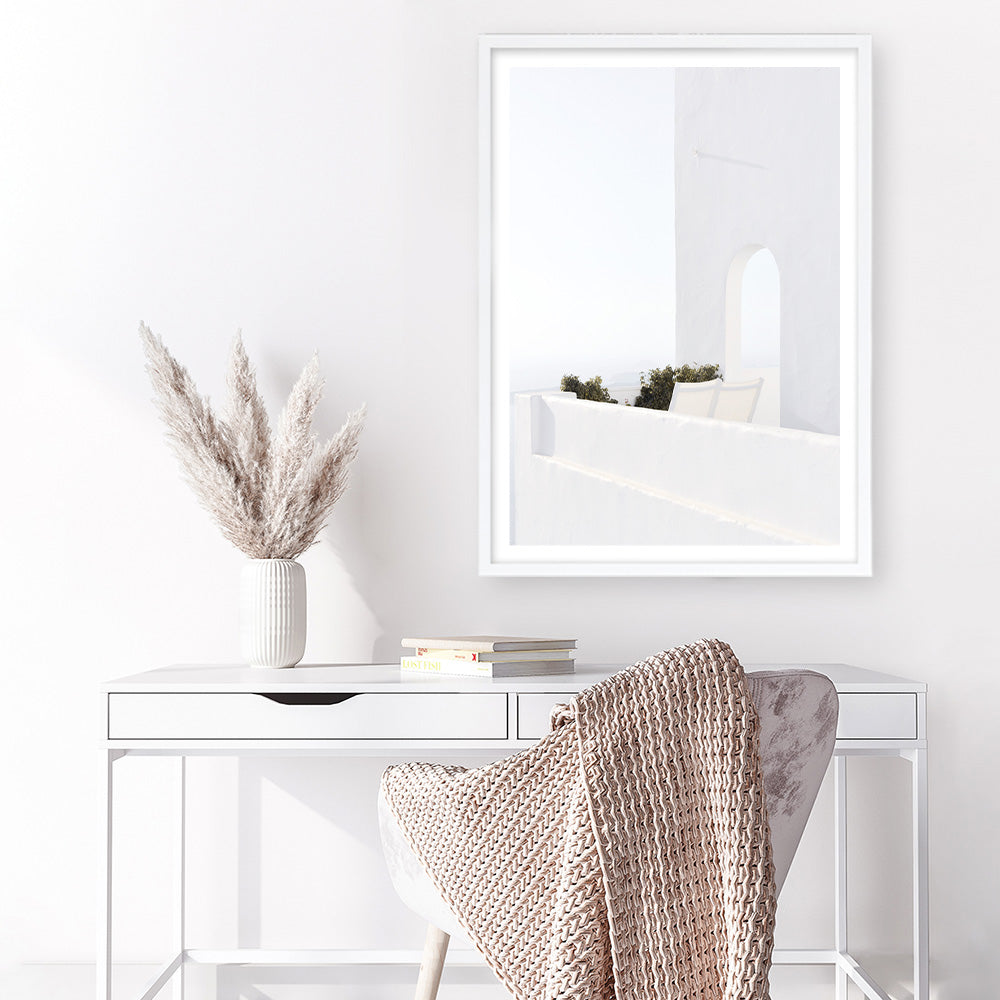 Shop Santorini Balcony Photo Art Print a coastal themed photography wall art print from The Print Emporium wall artwork collection - Buy Australian made fine art poster and framed prints for the home and your interior decor, TPE-1280-AP