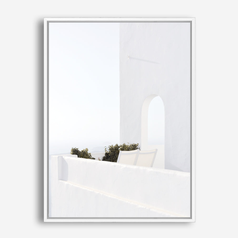Shop Santorini Balcony Photo Canvas Print a coastal themed photography framed stretched canvas print from The Print Emporium wall artwork collection - Buy Australian made prints for the home and your interior decor space, TPE-1280-CA-35X46-NF