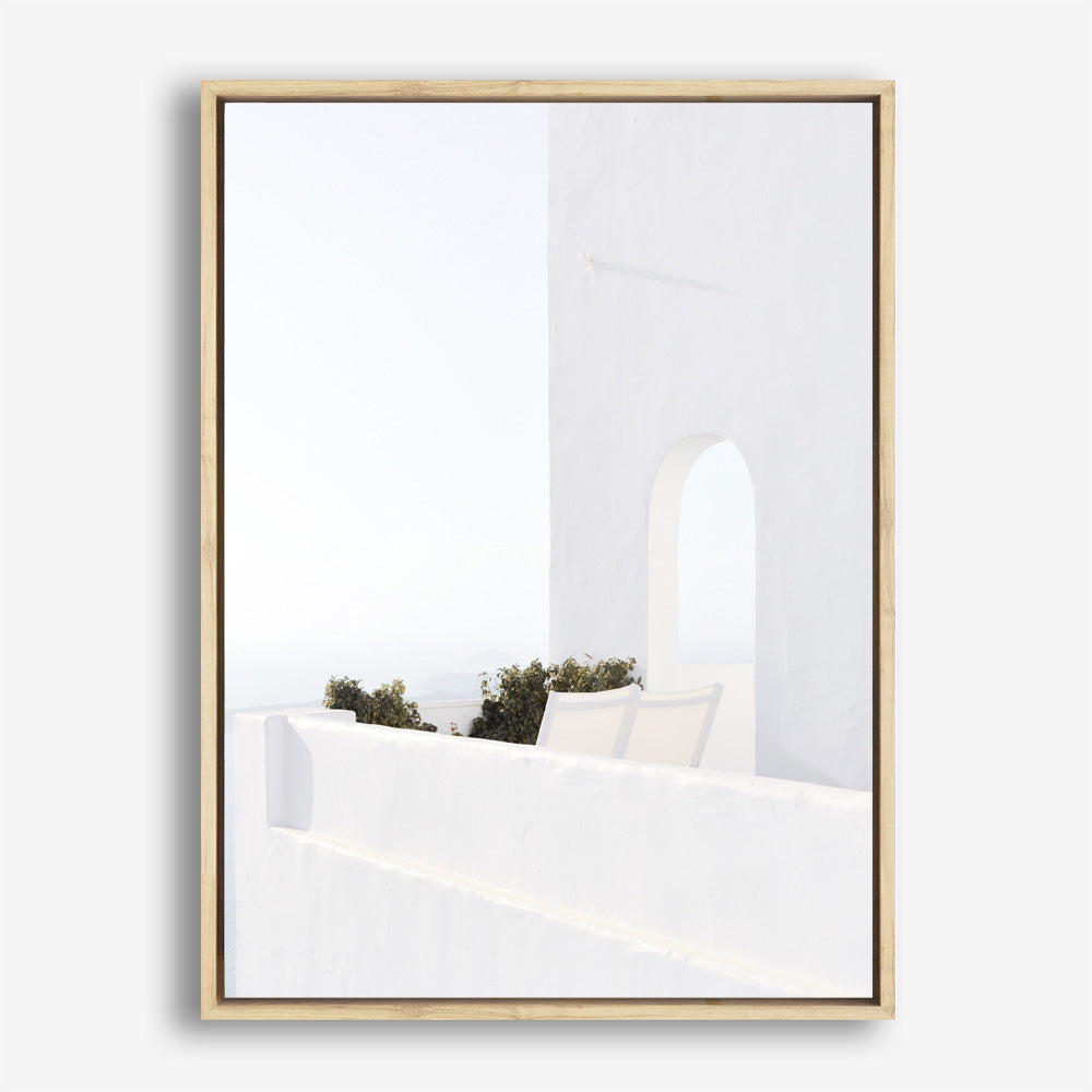 Shop Santorini Balcony Photo Canvas Print a coastal themed photography framed stretched canvas print from The Print Emporium wall artwork collection - Buy Australian made prints for the home and your interior decor space, TPE-1280-CA-35X46-NF