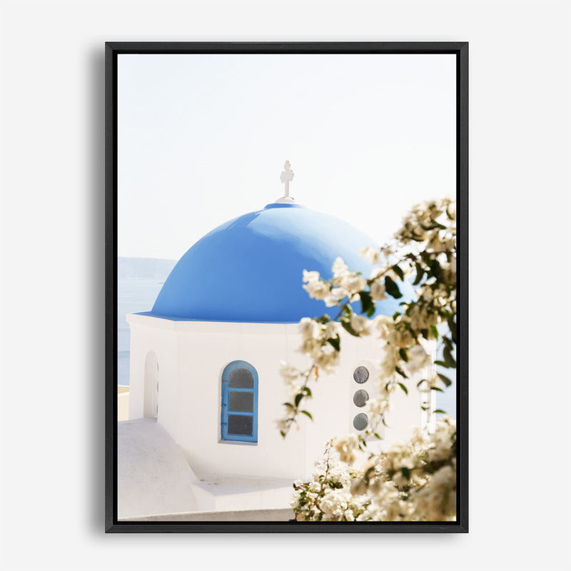 Shop Santorini Blossom Photo Canvas Print a coastal themed photography framed stretched canvas print from The Print Emporium wall artwork collection - Buy Australian made prints for the home and your interior decor space, TPE-1346-CA-35X46-NF