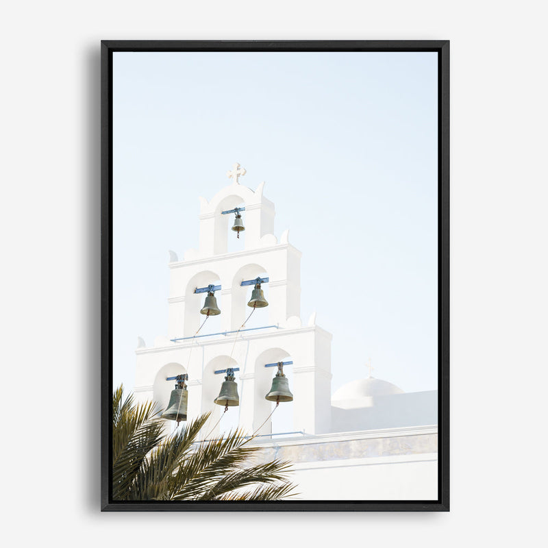 Shop Santorini Church Bells II Photo Canvas Print a photography framed stretched canvas print from The Print Emporium wall artwork collection - Buy Australian made prints for the home and your interior decor space, TPE-1365-CA-35X46-NF