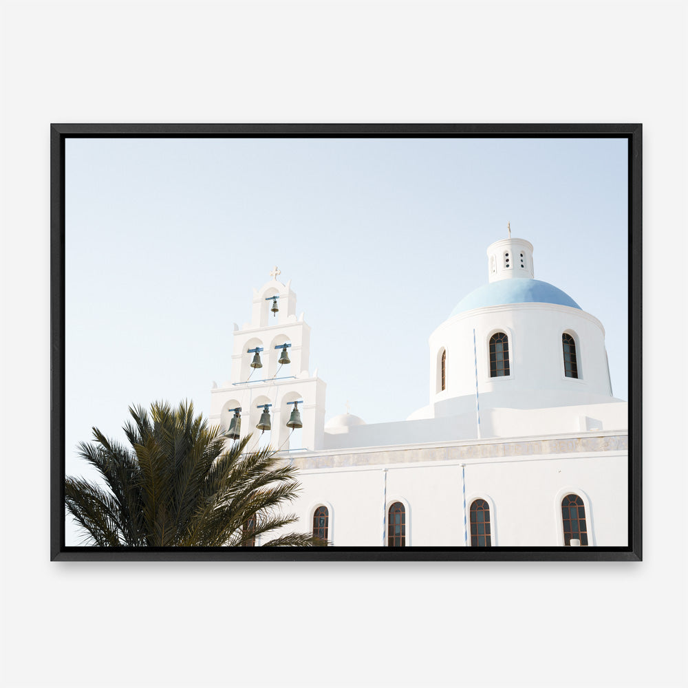Shop Santorini Church Bells Photo Canvas Print a photography framed stretched canvas print from The Print Emporium wall artwork collection - Buy Australian made prints for the home and your interior decor space, TPE-1355-CA-35X46-NF