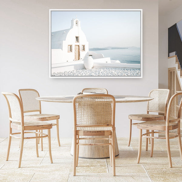 Shop Santorini Church Photo Canvas Print a coastal themed photography framed stretched canvas print from The Print Emporium wall artwork collection - Buy Australian made prints for the home and your interior decor space, TPE-1268-CA-35X46-NF