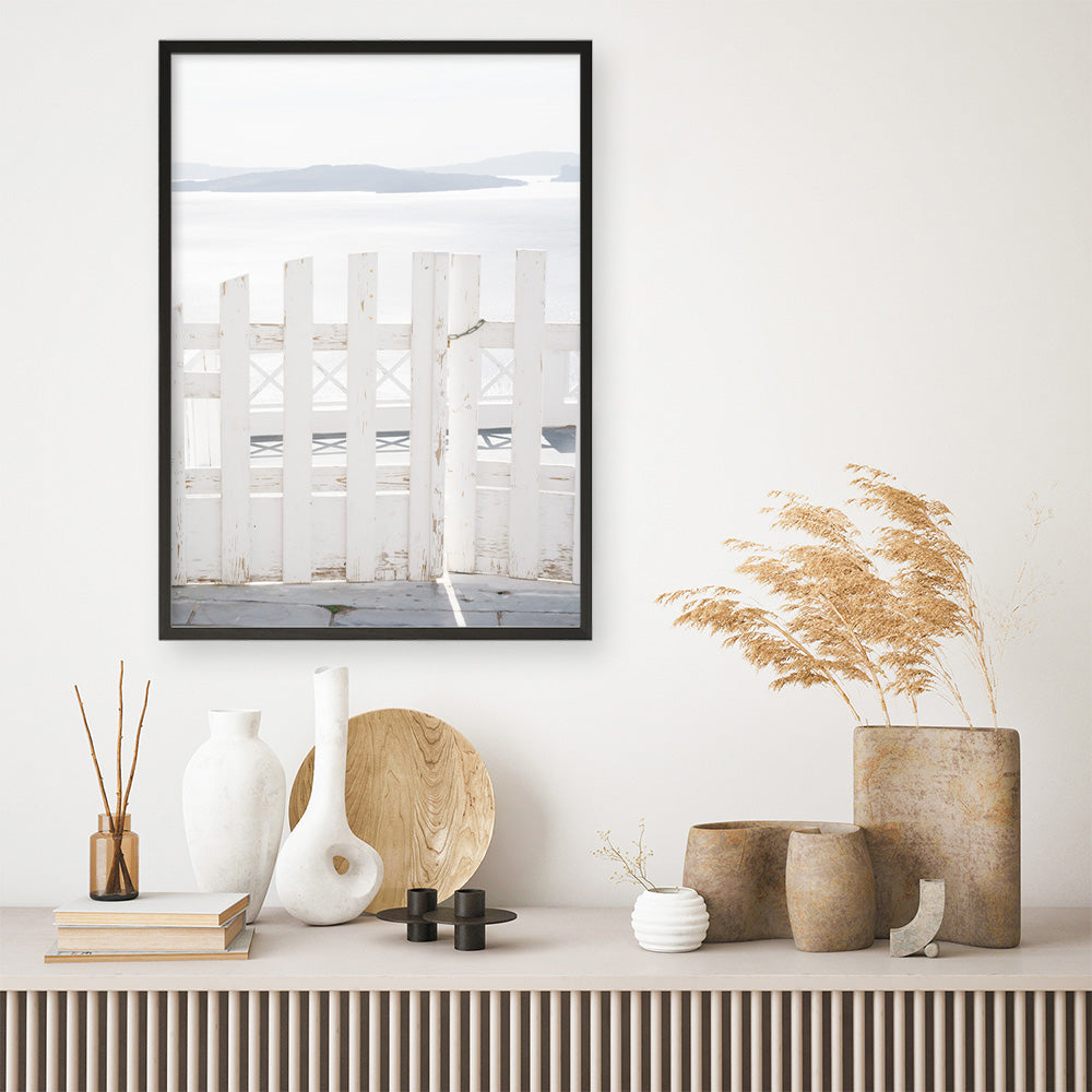 Shop Santorini Gate Photo Art Print a coastal themed photography wall art print from The Print Emporium wall artwork collection - Buy Australian made fine art poster and framed prints for the home and your interior decor, TPE-1333-AP