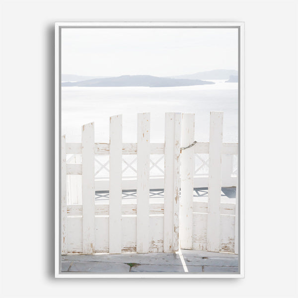 Shop Santorini Gate Photo Canvas Print a coastal themed photography framed stretched canvas print from The Print Emporium wall artwork collection - Buy Australian made prints for the home and your interior decor space, TPE-1333-CA-35X46-NF