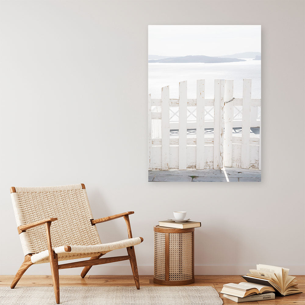 Shop Santorini Gate Photo Canvas Print a coastal themed photography framed stretched canvas print from The Print Emporium wall artwork collection - Buy Australian made prints for the home and your interior decor space, TPE-1333-CA-35X46-NF