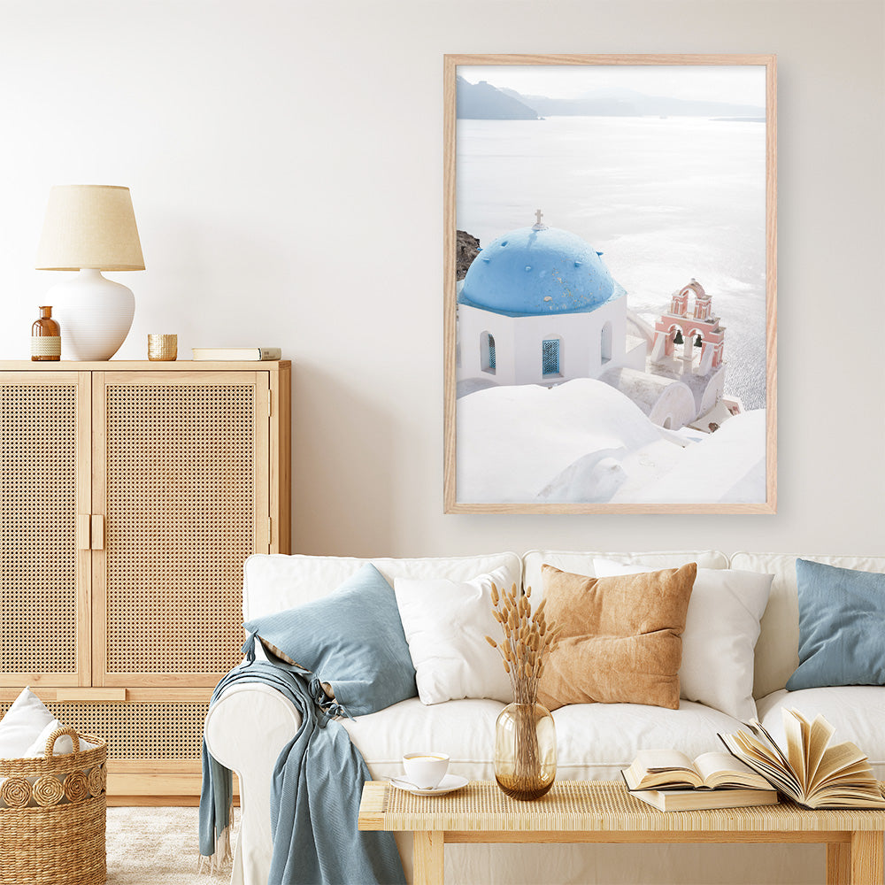 Shop Santorini Panorama I Photo Art Print a coastal themed photography wall art print from The Print Emporium wall artwork collection - Buy Australian made fine art poster and framed prints for the home and your interior decor, TPE-1319-AP