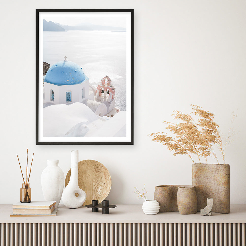Shop Santorini Panorama I Photo Art Print a coastal themed photography wall art print from The Print Emporium wall artwork collection - Buy Australian made fine art poster and framed prints for the home and your interior decor, TPE-1319-AP