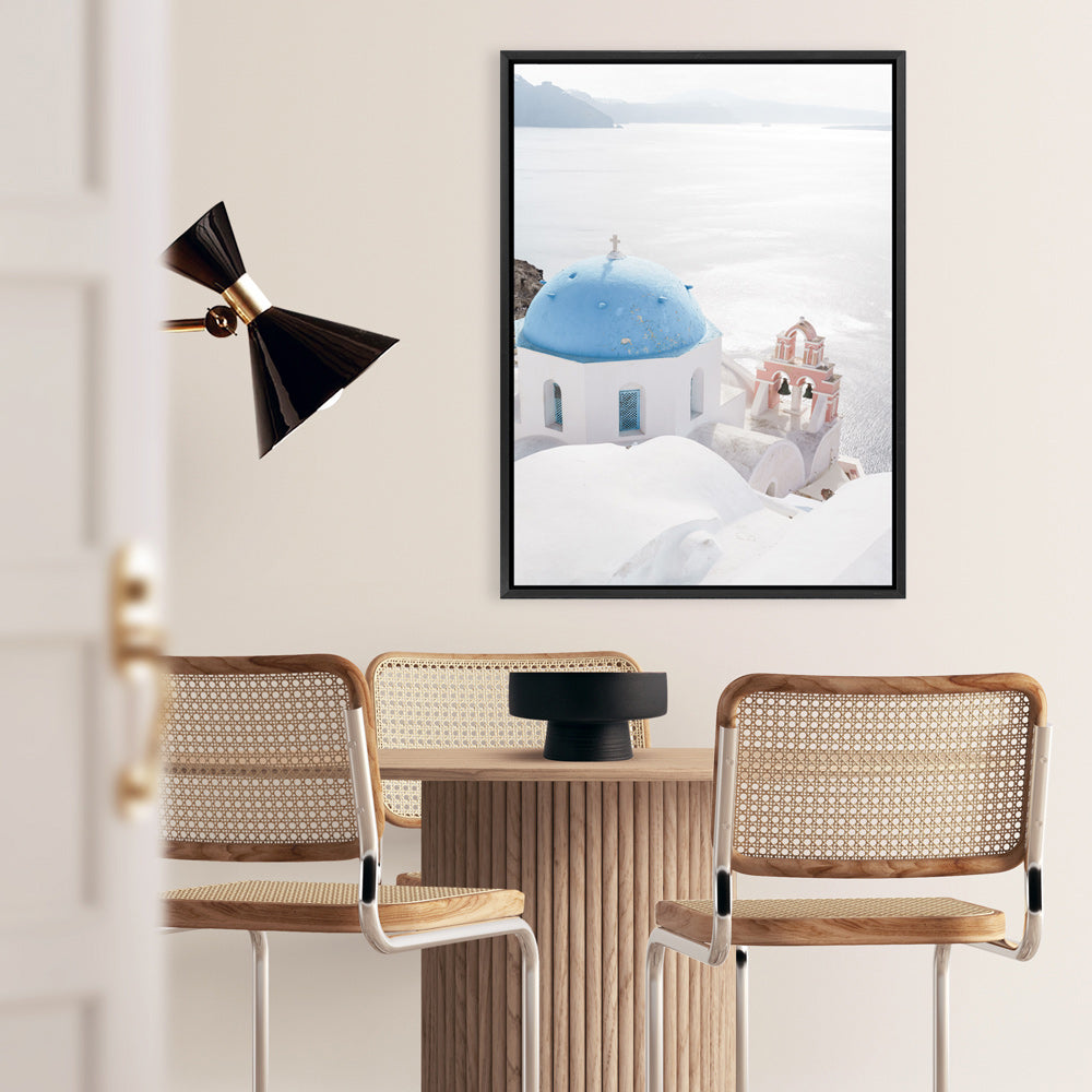 Shop Santorini Panorama I Photo Canvas Print a coastal themed photography framed stretched canvas print from The Print Emporium wall artwork collection - Buy Australian made prints for the home and your interior decor space, TPE-1319-CA-35X46-NF