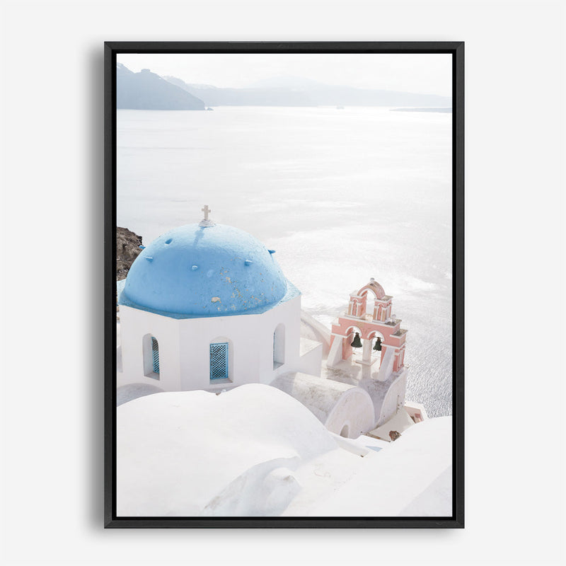 Shop Santorini Panorama I Photo Canvas Print a coastal themed photography framed stretched canvas print from The Print Emporium wall artwork collection - Buy Australian made prints for the home and your interior decor space, TPE-1319-CA-35X46-NF