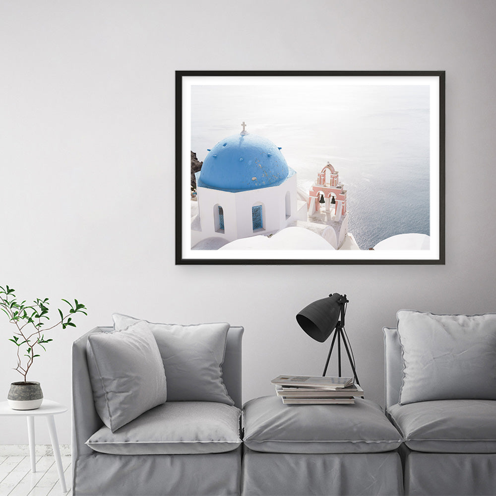Shop Santorini Panorama II Photo Art Print a coastal themed photography wall art print from The Print Emporium wall artwork collection - Buy Australian made fine art poster and framed prints for the home and your interior decor, TPE-1320-AP