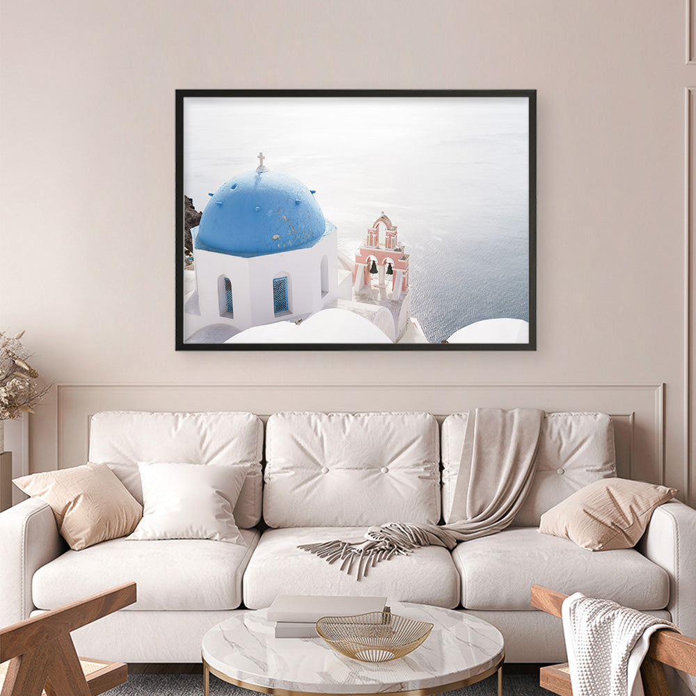 Shop Santorini Panorama II Photo Art Print a coastal themed photography wall art print from The Print Emporium wall artwork collection - Buy Australian made fine art poster and framed prints for the home and your interior decor, TPE-1320-AP