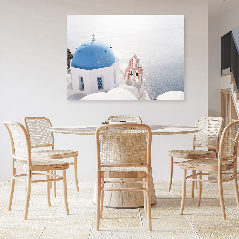 Shop Santorini Panorama II Photo Canvas Print a coastal themed photography framed stretched canvas print from The Print Emporium wall artwork collection - Buy Australian made prints for the home and your interior decor space, TPE-1320-CA-35X46-NF