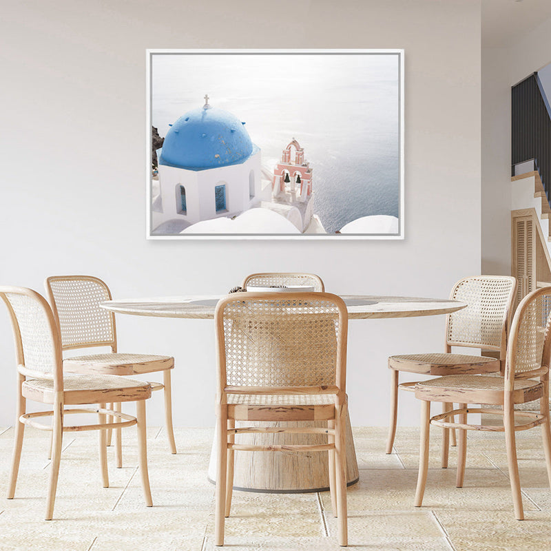 Shop Santorini Panorama II Photo Canvas Print a coastal themed photography framed stretched canvas print from The Print Emporium wall artwork collection - Buy Australian made prints for the home and your interior decor space, TPE-1320-CA-35X46-NF