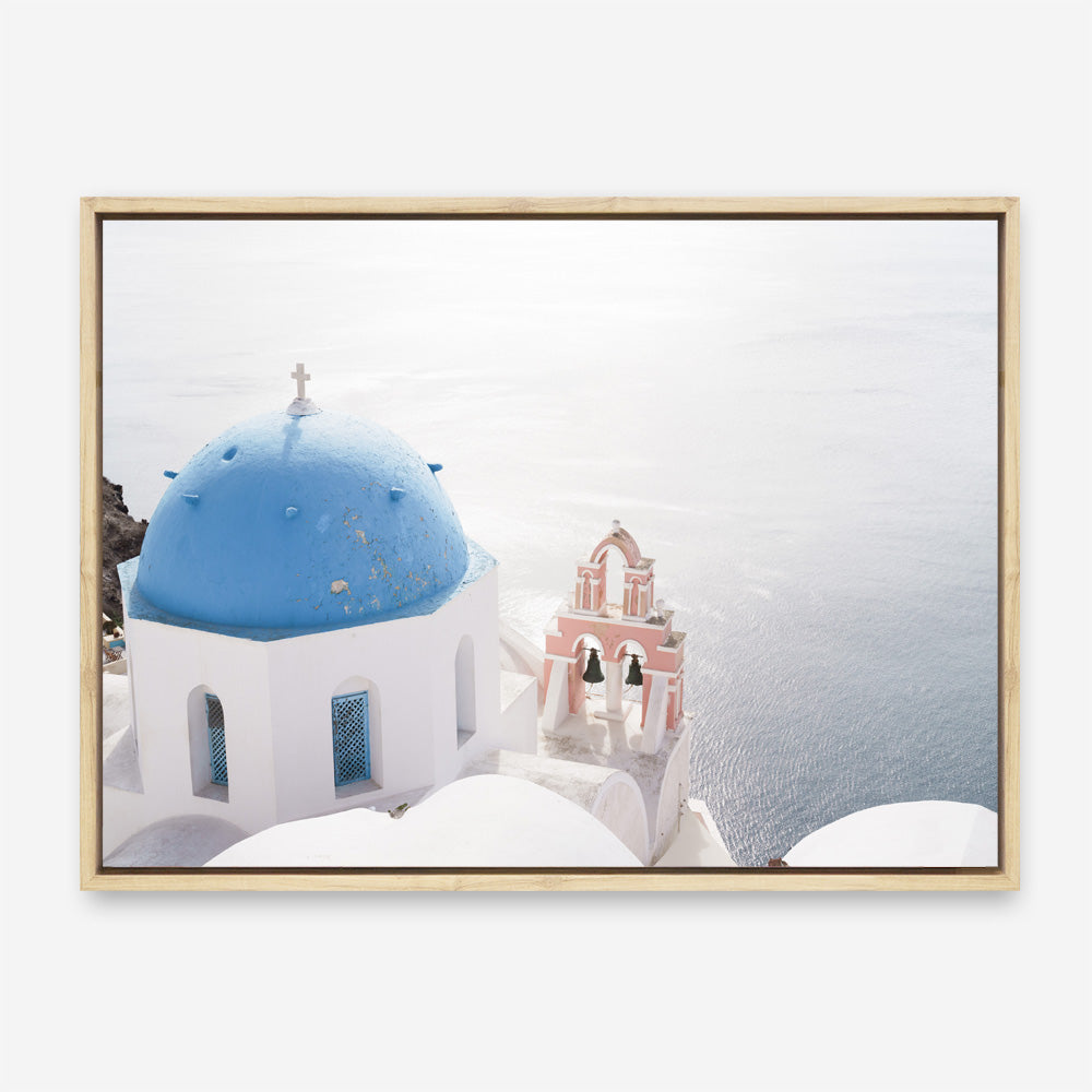 Shop Santorini Panorama II Photo Canvas Print a coastal themed photography framed stretched canvas print from The Print Emporium wall artwork collection - Buy Australian made prints for the home and your interior decor space, TPE-1320-CA-35X46-NF