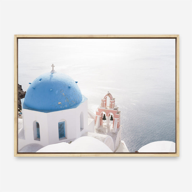 Shop Santorini Panorama II Photo Canvas Print a coastal themed photography framed stretched canvas print from The Print Emporium wall artwork collection - Buy Australian made prints for the home and your interior decor space, TPE-1320-CA-35X46-NF