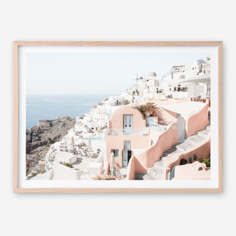 Shop Santorini Pink House I Photo Art Print a coastal themed photography wall art print from The Print Emporium wall artwork collection - Buy Australian made fine art poster and framed prints for the home and your interior decor, TPE-1324-AP
