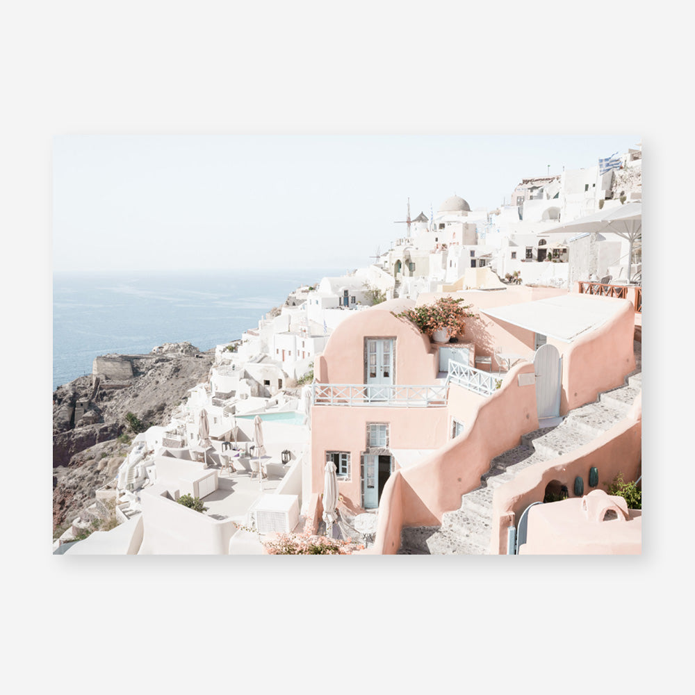 Shop Santorini Pink House I Photo Art Print a coastal themed photography wall art print from The Print Emporium wall artwork collection - Buy Australian made fine art poster and framed prints for the home and your interior decor, TPE-1324-AP
