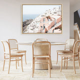 Shop Santorini Pink House I Photo Canvas Print a coastal themed photography framed stretched canvas print from The Print Emporium wall artwork collection - Buy Australian made prints for the home and your interior decor space, TPE-1324-CA-35X46-NF