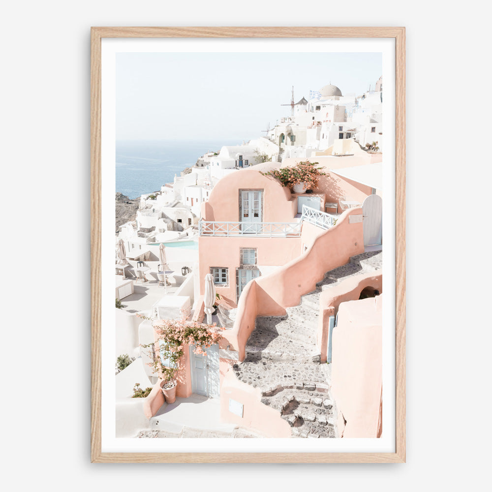 Shop Santorini Pink House II Photo Art Print a coastal themed photography wall art print from The Print Emporium wall artwork collection - Buy Australian made fine art poster and framed prints for the home and your interior decor, TPE-1325-AP