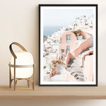Shop Santorini Pink House II Photo Art Print a coastal themed photography wall art print from The Print Emporium wall artwork collection - Buy Australian made fine art poster and framed prints for the home and your interior decor, TPE-1325-AP