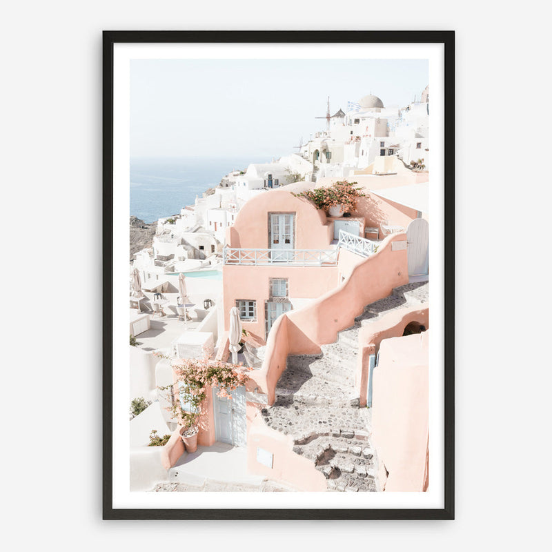 Shop Santorini Pink House II Photo Art Print a coastal themed photography wall art print from The Print Emporium wall artwork collection - Buy Australian made fine art poster and framed prints for the home and your interior decor, TPE-1325-AP