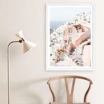 Shop Santorini Pink House II Photo Art Print a coastal themed photography wall art print from The Print Emporium wall artwork collection - Buy Australian made fine art poster and framed prints for the home and your interior decor, TPE-1325-AP