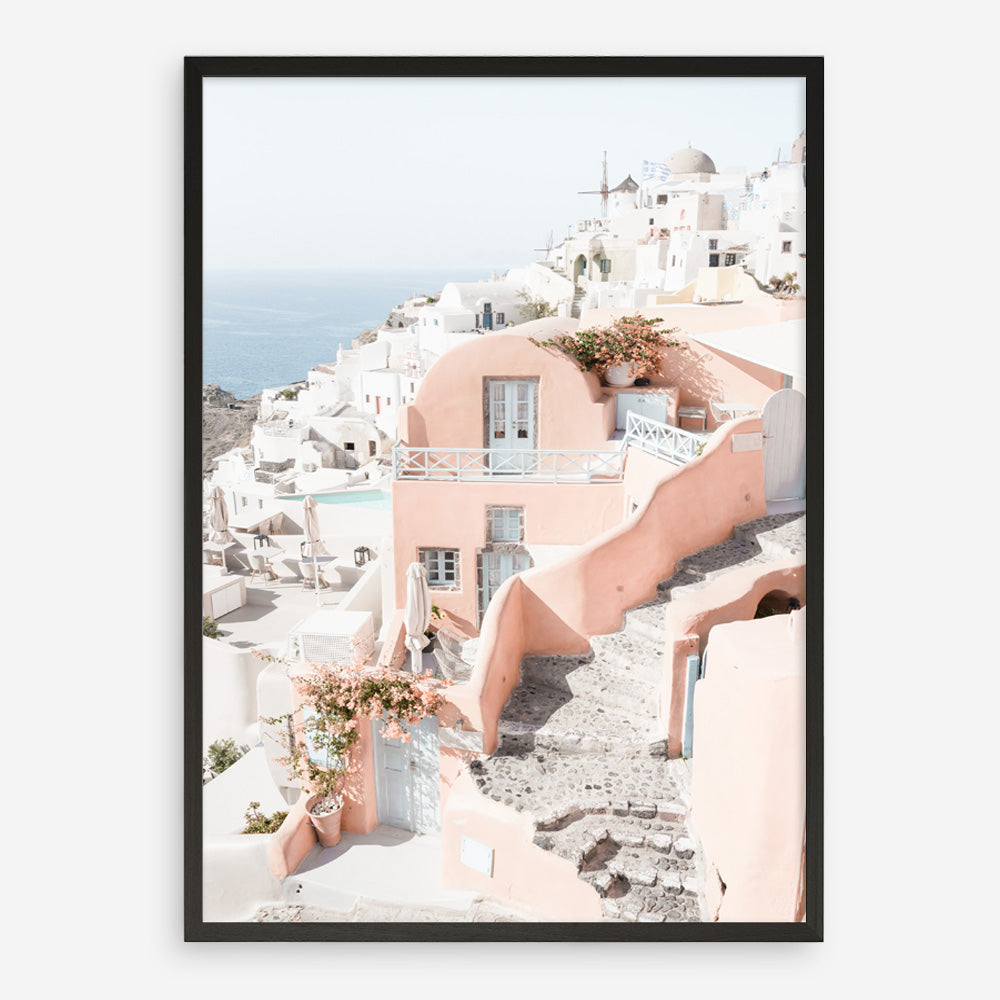 Shop Santorini Pink House II Photo Art Print a coastal themed photography wall art print from The Print Emporium wall artwork collection - Buy Australian made fine art poster and framed prints for the home and your interior decor, TPE-1325-AP