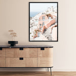 Shop Santorini Pink House II Photo Canvas Print a coastal themed photography framed stretched canvas print from The Print Emporium wall artwork collection - Buy Australian made prints for the home and your interior decor space, TPE-1325-CA-35X46-NF