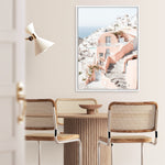 Shop Santorini Pink House II Photo Canvas Print a coastal themed photography framed stretched canvas print from The Print Emporium wall artwork collection - Buy Australian made prints for the home and your interior decor space, TPE-1325-CA-35X46-NF