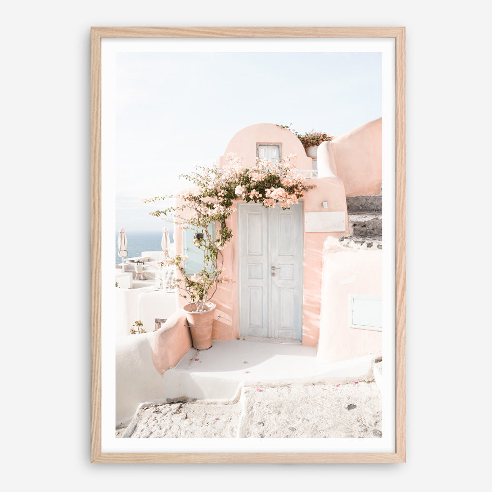 Shop Santorini Pink House III Photo Art Print a coastal themed photography wall art print from The Print Emporium wall artwork collection - Buy Australian made fine art poster and framed prints for the home and your interior decor, TPE-1326-AP