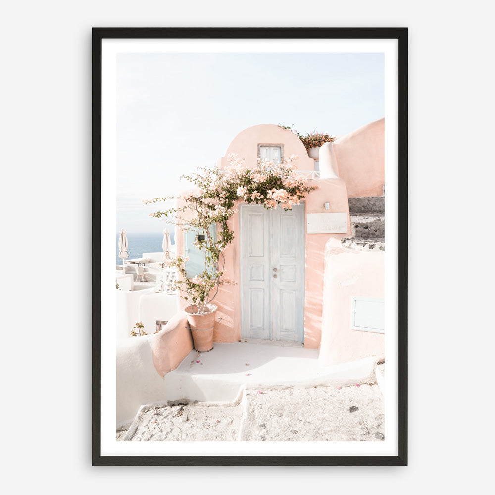 Shop Santorini Pink House III Photo Art Print a coastal themed photography wall art print from The Print Emporium wall artwork collection - Buy Australian made fine art poster and framed prints for the home and your interior decor, TPE-1326-AP