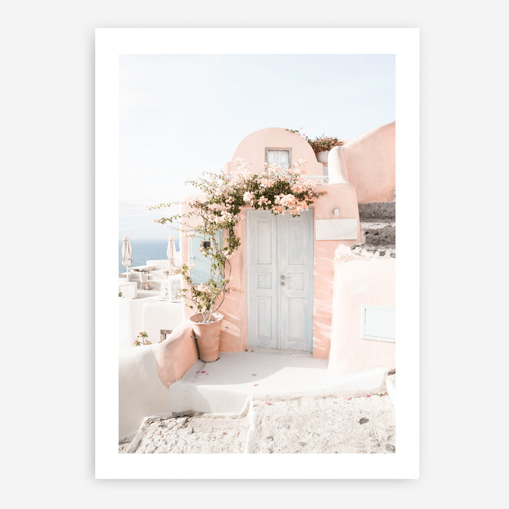 Shop Santorini Pink House III Photo Art Print a coastal themed photography wall art print from The Print Emporium wall artwork collection - Buy Australian made fine art poster and framed prints for the home and your interior decor, TPE-1326-AP